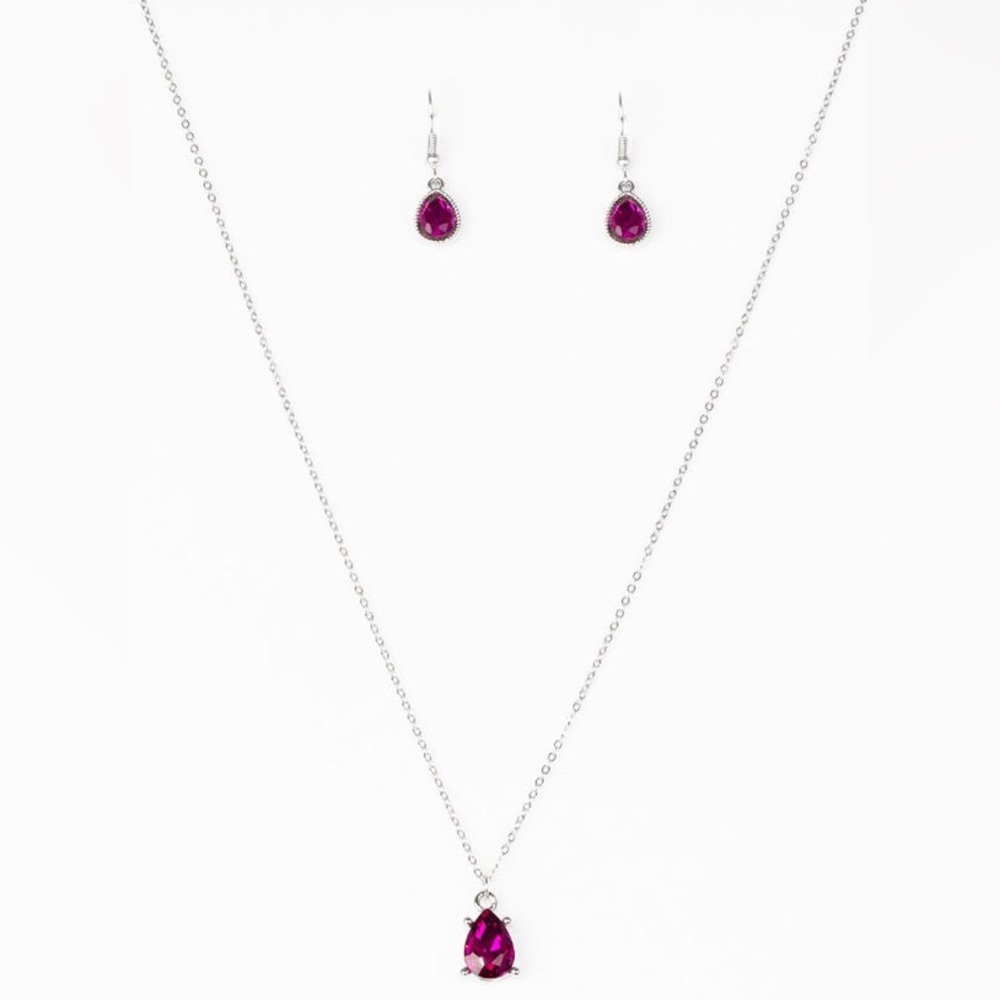 Classy Classicist - Fuchsia Teardrop Pendant Necklace & Earrings Set - Picture 2 of 3